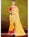 Superb Embroidered Work Yellow Silk Designer Traditional Saree