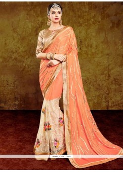 Princely Peach Embroidered Work Georgette Classic Designer Saree