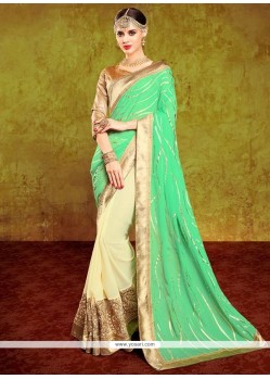 Superb Green Embroidered Work Georgette Traditional Saree