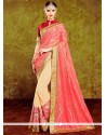 Majesty Silk Beige And Red Patch Border Work Classic Designer Saree