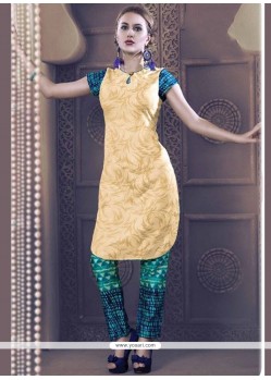 Miraculous Print Work Cotton Yellow Party Wear Kurti