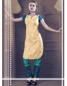 Miraculous Print Work Cotton Yellow Party Wear Kurti