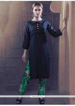 Surpassing Navy Blue Cotton Party Wear Kurti