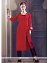 Opulent Print Work Red Party Wear Kurti