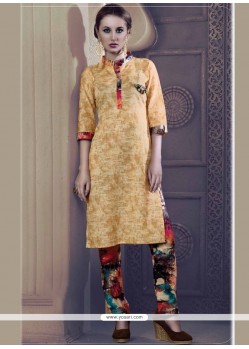 Print Cotton Party Wear Kurti In Cream