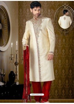 Charming Cream Brocade Sherwani