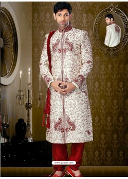 Wonderful Off White Brocade Sherwani