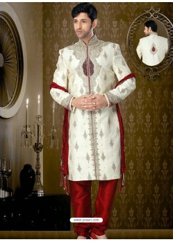 Amazing Off White Brocade Sherwani