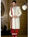 Classical Look Off White Brocade Sherwani