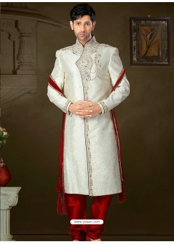 Indian Off White Brocade Sherwani