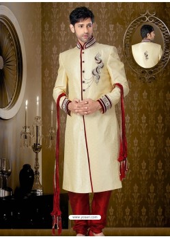 Fabulous Cream Brocade Sherwani