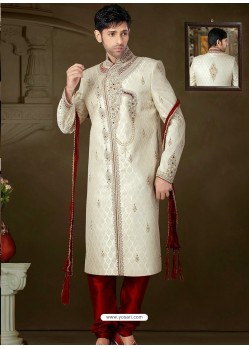 Gorgeous Off White Banarasi Sherwani