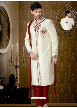 Classic Touch Off White Brocade Sherwani