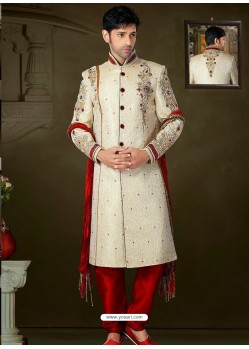 Stunning Cream Banarasi Sherwani