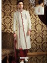 Cream Pure Banarasi Silk Sherwani