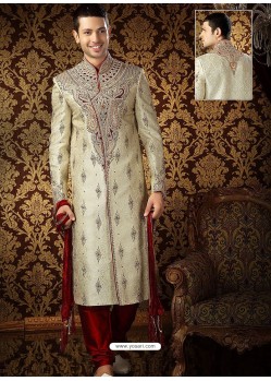 Aflatun Pure Banarasi Cutwork Enhanced Sherwani