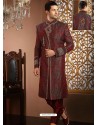 Stylish Red Jamewar Brocade Sherwani