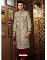 Charming Cream Banarasi Giccha Silk Sherwani