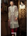 Cream Cutwork Enhanced Banarasi Sherwani