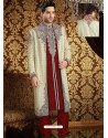 Traditional Cream Banarasi Sherwani Suit