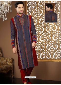 Dashing Blue Brocade Sherwani