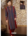 Dashing Blue Brocade Sherwani