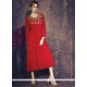 Blooming Embroidered Work Red Georgette Designer Kurti