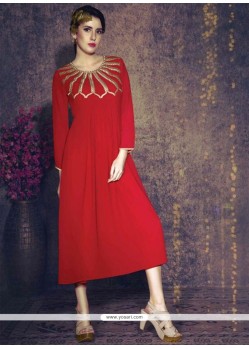 Blooming Embroidered Work Red Georgette Designer Kurti