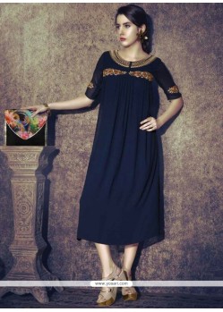 Vivacious Embroidered Work Navy Blue Georgette Designer Kurti