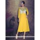 Thrilling Embroidered Work Yellow Georgette Designer Kurti