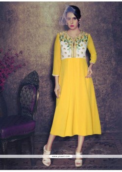 Thrilling Embroidered Work Yellow Georgette Designer Kurti