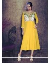 Thrilling Embroidered Work Yellow Georgette Designer Kurti