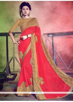 Embroidered Georgette Classic Designer Saree In Rose Pink