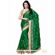 Distinguishable Green Patch Border Work Satin Designer Traditional Saree