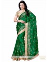 Distinguishable Green Patch Border Work Satin Designer Traditional Saree