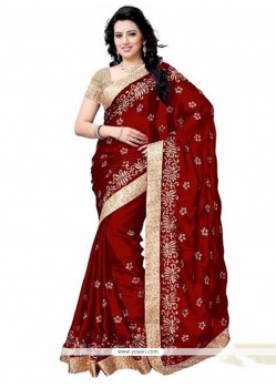 Titillating Maroon Patch Border Work Classic Designer Saree