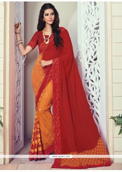 Print Georgette Printed Saree In Red