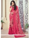 Glowing Hot Pink Print Work Printed Saree