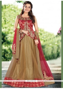 Vivid Jacquard Brown Patch Border Work A Line Lehenga Choli