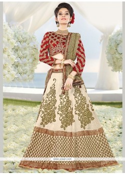 Mesmerizing Off White Embroidered Work Art Silk Lehenga Choli