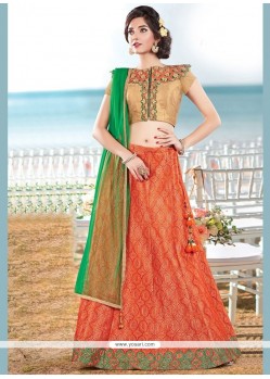 Tantalizing Embroidered Work Orange Lehenga Choli