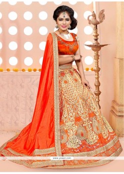 Flamboyant Cream Embroidered Work Silk Lehenga Choli