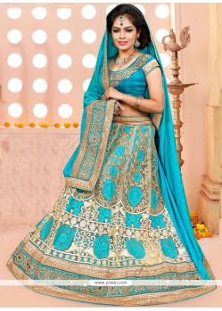 Appealing Silk Turquoise Resham Work A Line Lehenga Choli