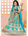 Appealing Silk Turquoise Resham Work A Line Lehenga Choli