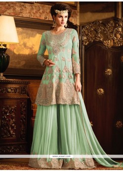 Snazzy Embroidered Work Sea Green Designer Palazzo Suit