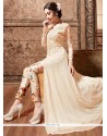 Embroidered Pure Silk Pant Style Suit In Cream