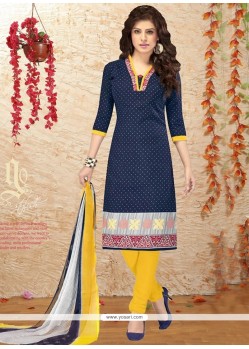 Superb Print Work Navy Blue Churidar Suit