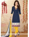 Superb Print Work Navy Blue Churidar Suit