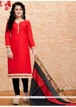 Modern Jacquard Red Lace Work Churidar Suit