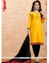 Impeccable Embroidered Work Yellow Jacquard Churidar Suit